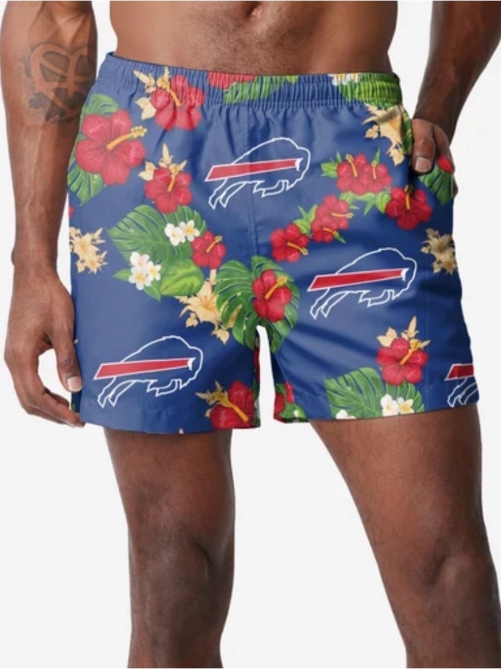 NFL Team Apparel Buffalo Bills Swim Trunks Floral Hibiscus Size 2XL